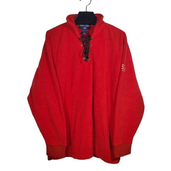 VTG 90s Ralph Lauren Polo Sport USA Plush Sherpa Fleece Pullover Rope Henley - Picture 1 of 7